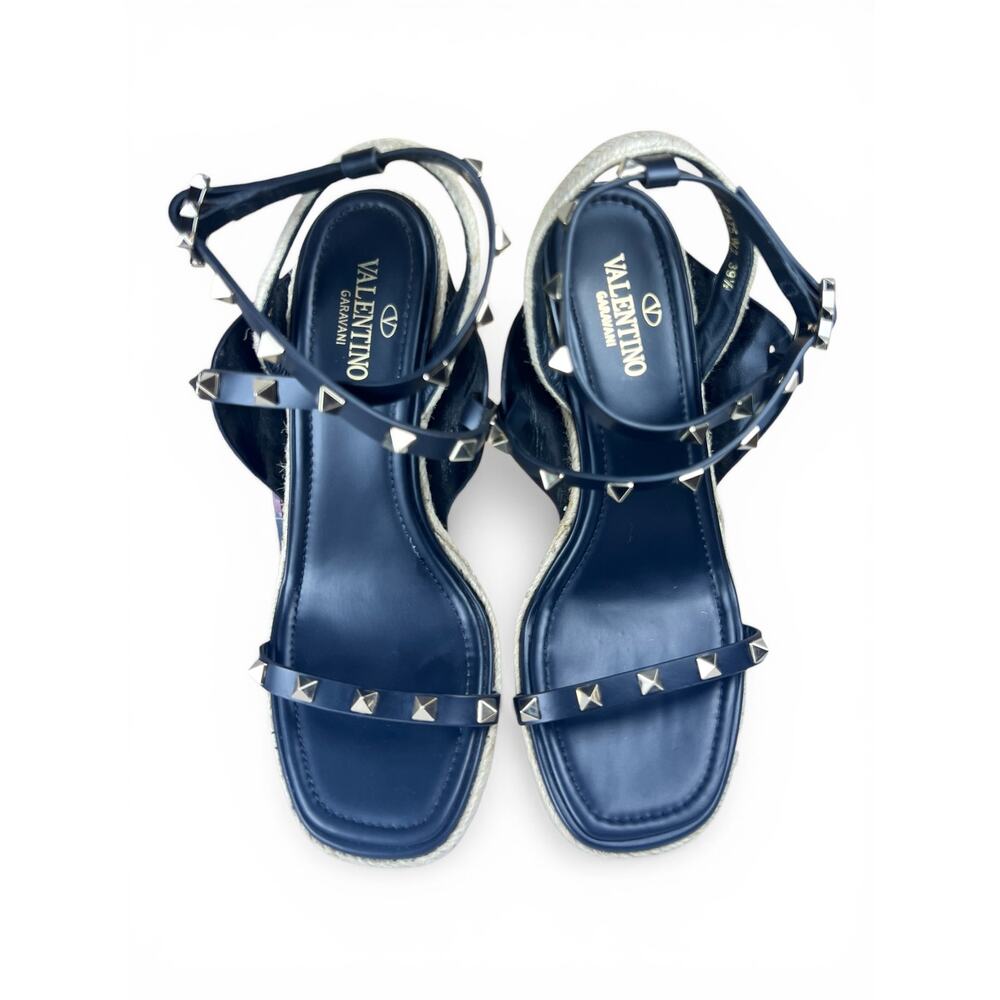 Valentino Garavani Rockstud Espadrille Wedge Sandals Black 39.5 - Picture 3 of 9